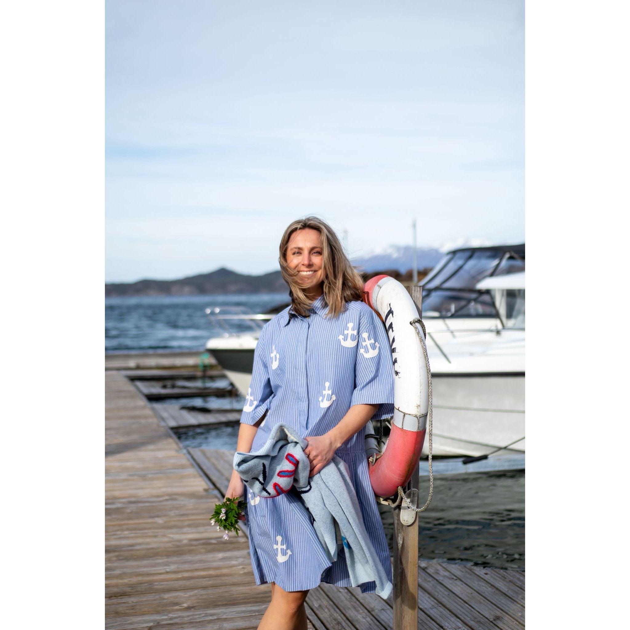 Oversized Dress With Embroidered Anchor