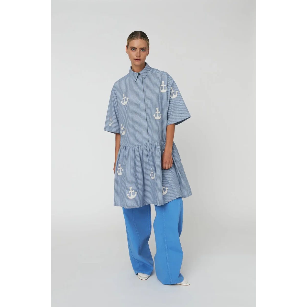 Oversized Dress With Embroidered Anchor