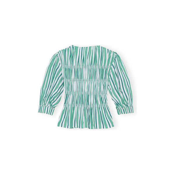 Stripe Cotton V-neck Fitted Blouse