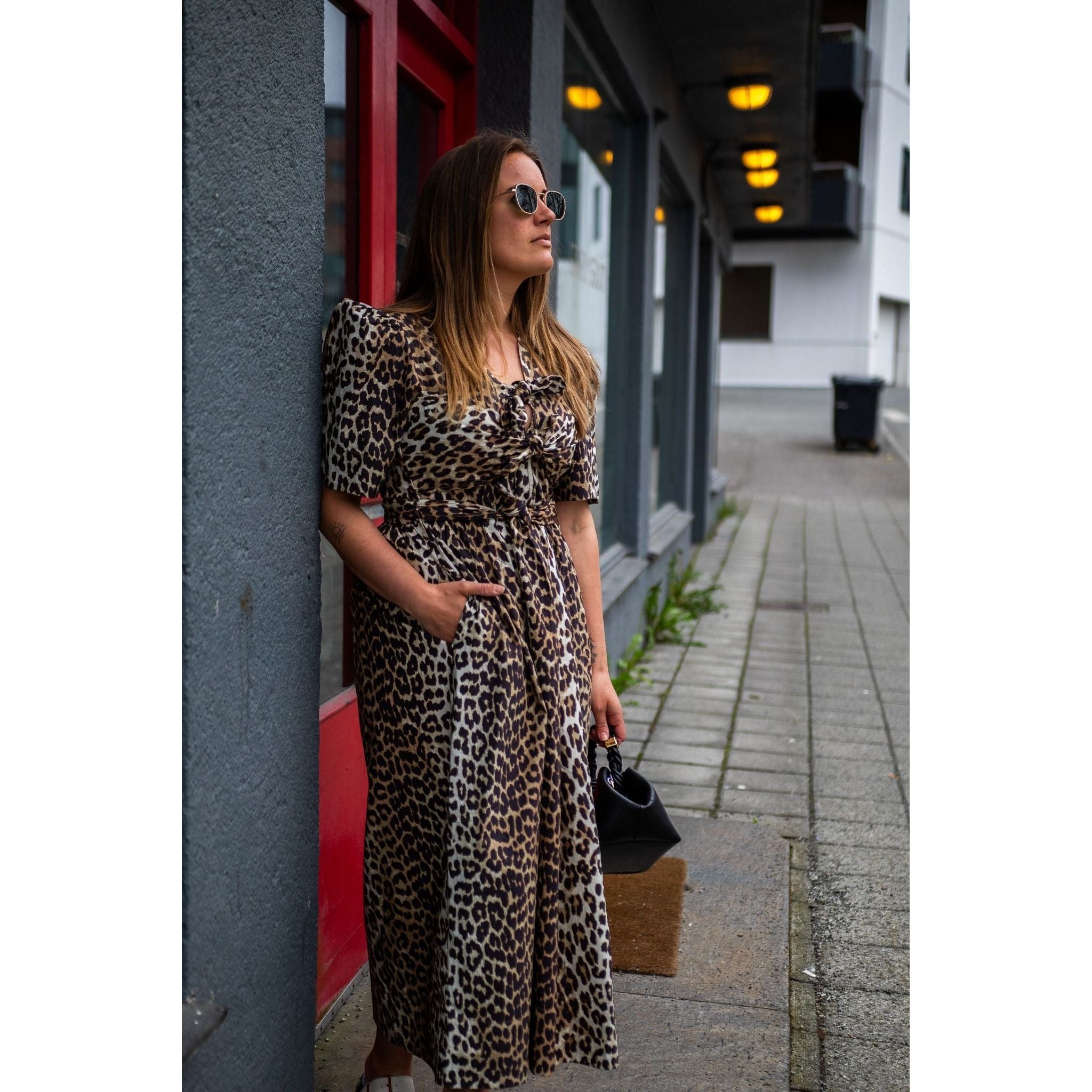 Printed Cotton Tie Strap Midi Dress