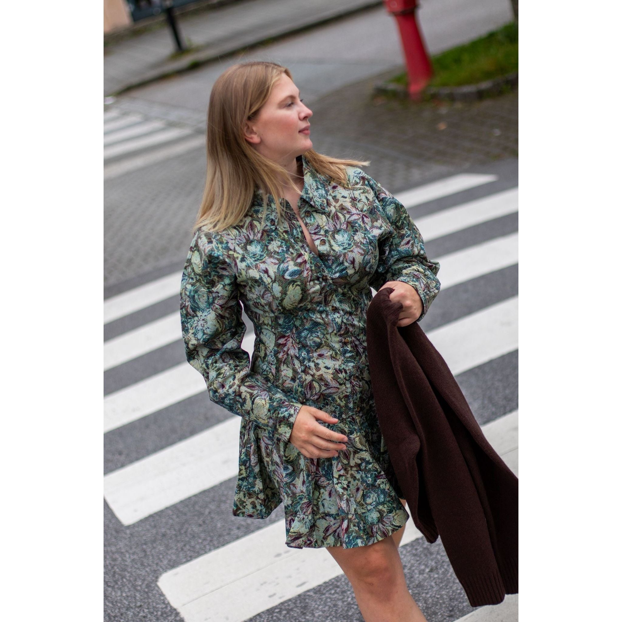 Printed Stretch Cotton Buttoned Mini Dress