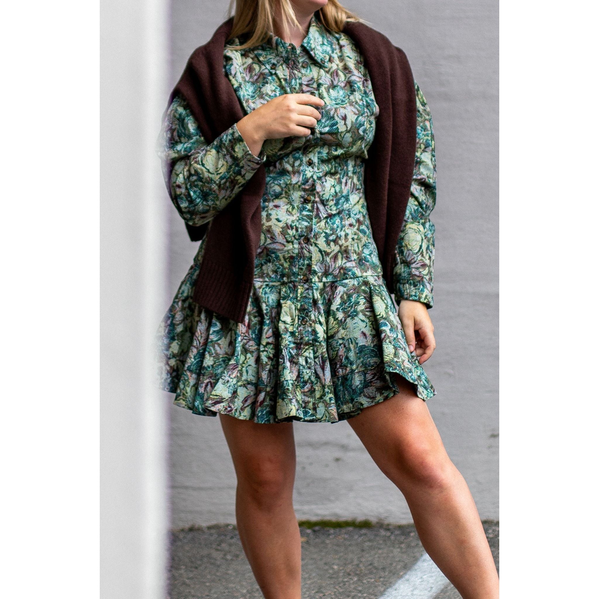 Printed Stretch Cotton Buttoned Mini Dress