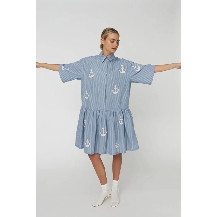 Oversized Dress With Embroidered Anchor