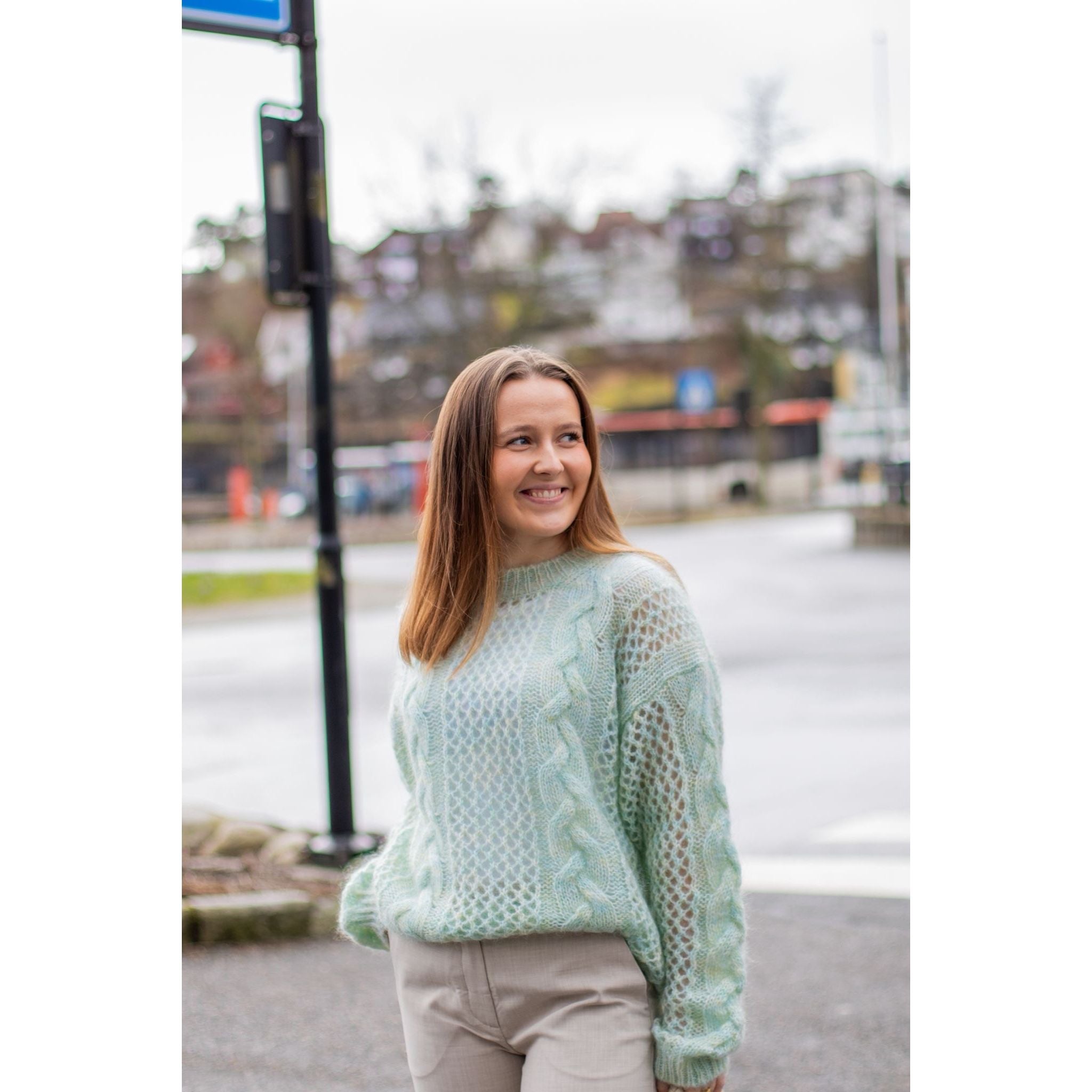 Mohair-Mix Cable Knit Crew