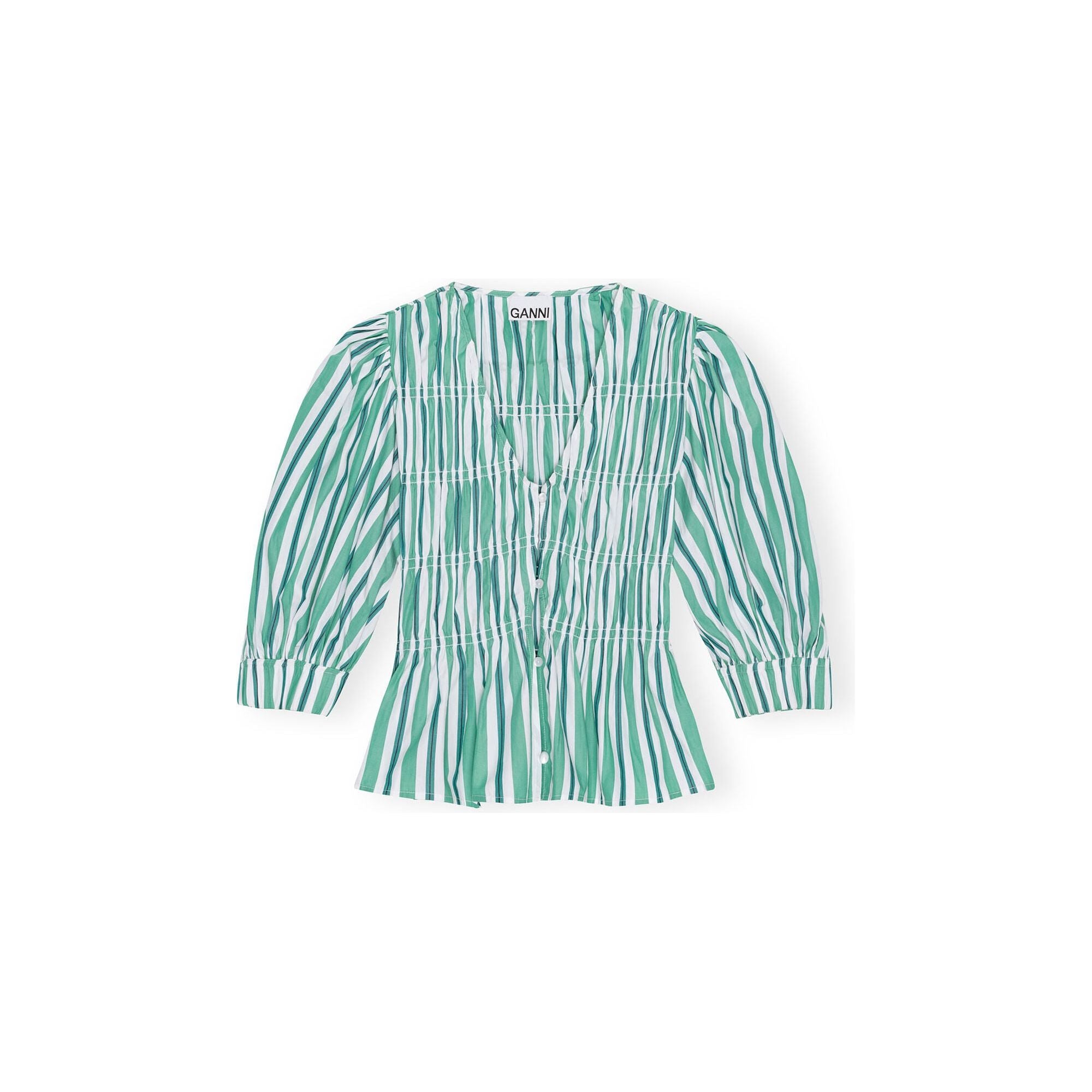 Stripe Cotton V-neck Fitted Blouse