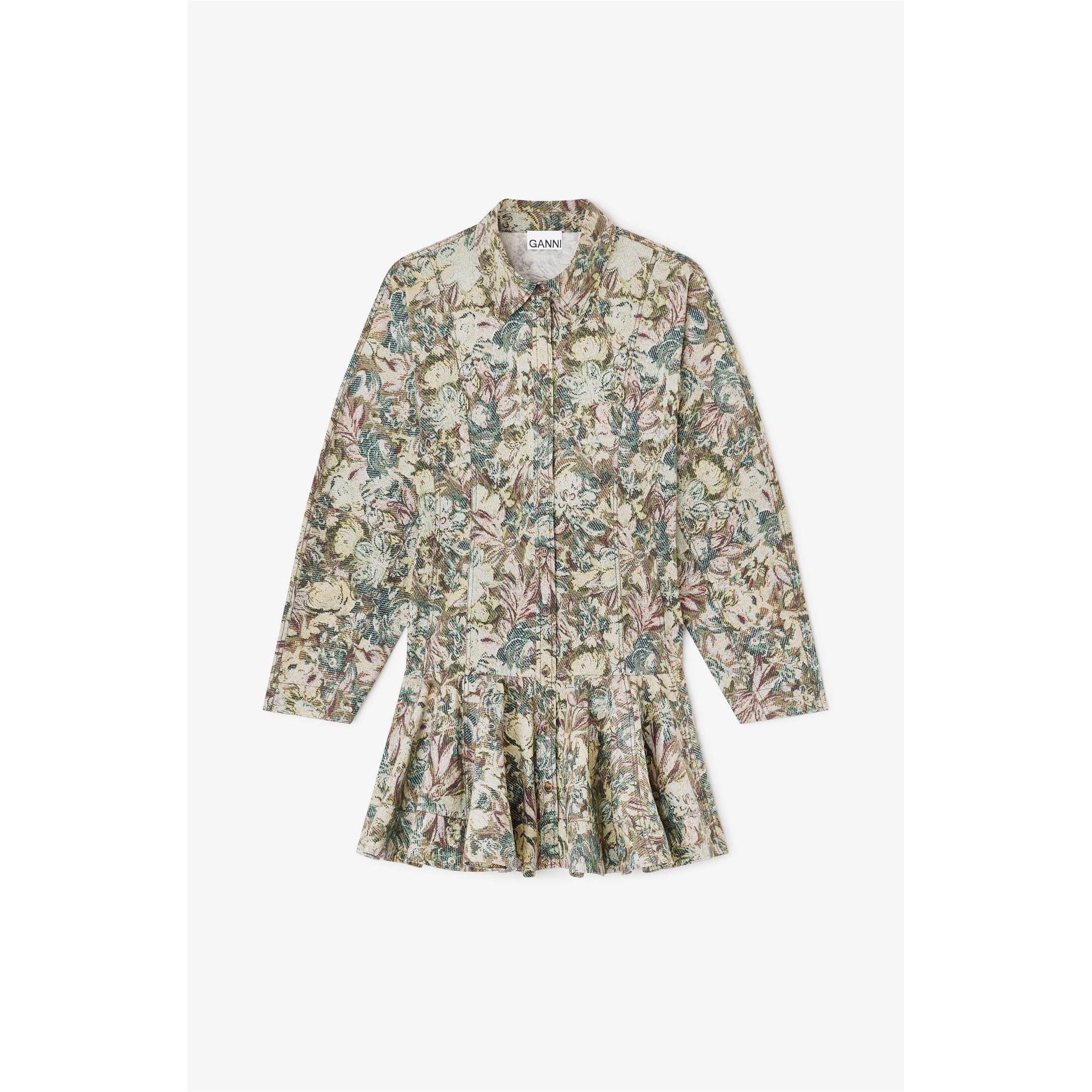 Printed Stretch Cotton Buttoned Mini Dress