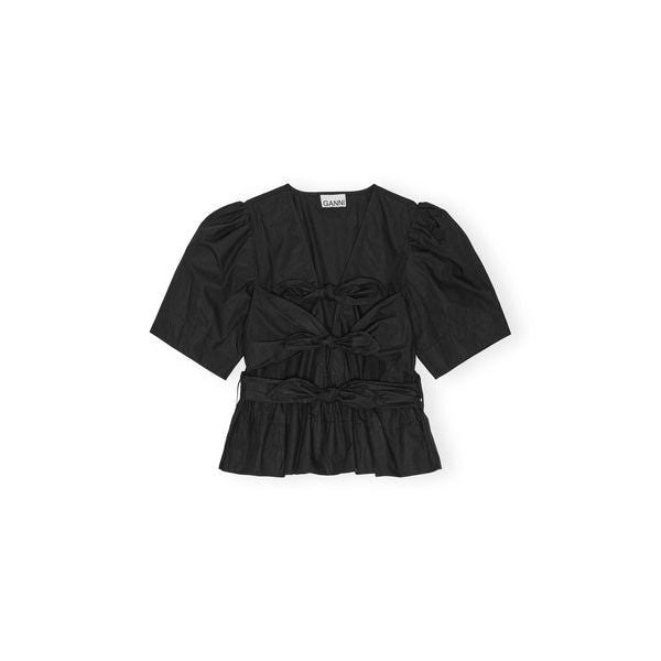 Washed Stretch Cotton Tie Strap Blouse