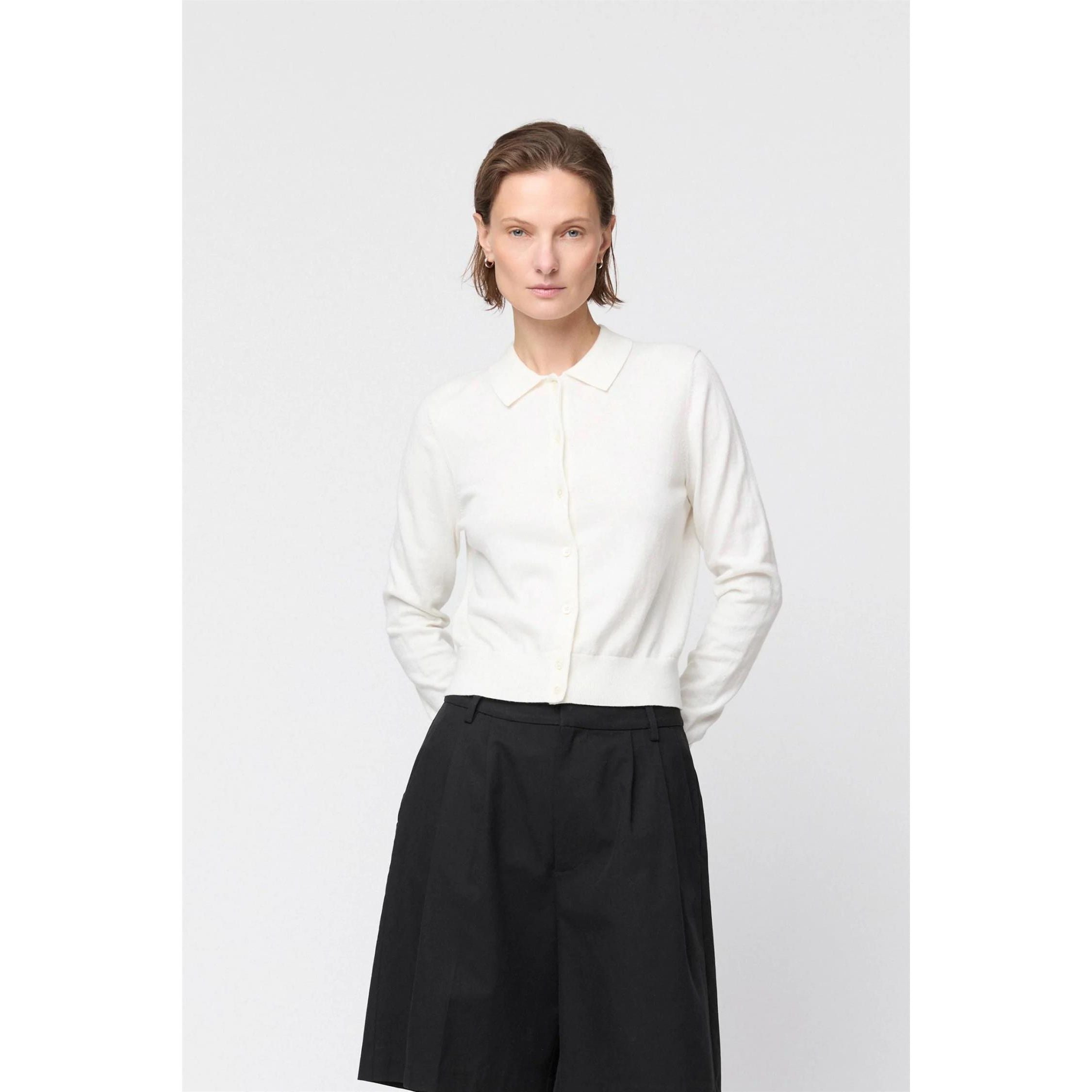 Cotton Silk Collared Cardigan