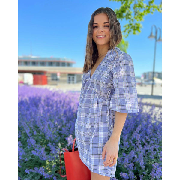 Seersucker Check Mini Wrap Dress