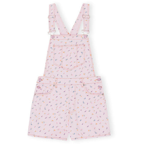 Print Denim Overalls Shorts