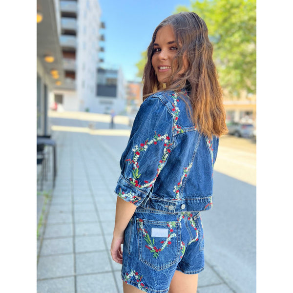 Embroidery Denim Puff Sleeve Jacket