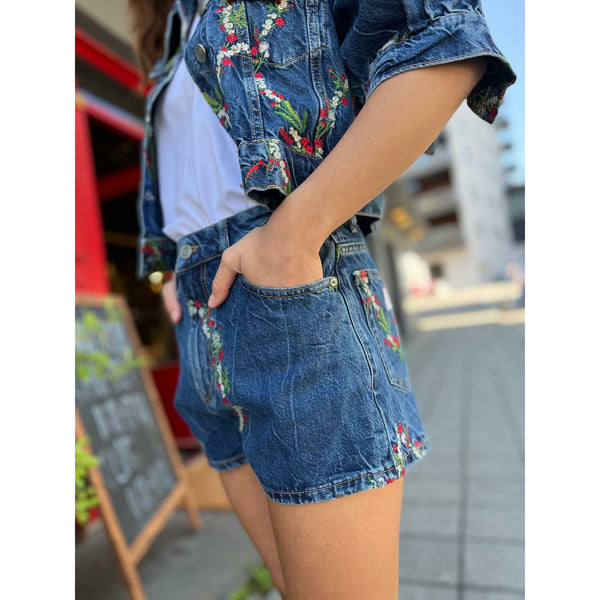 Embroidery Denim High Waisted Hotpants
