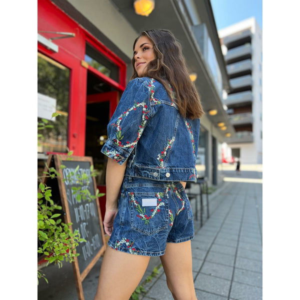 Embroidery Denim High Waisted Hotpants