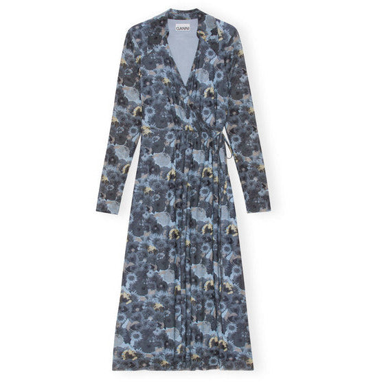 Printed Mesh Wrap Dress