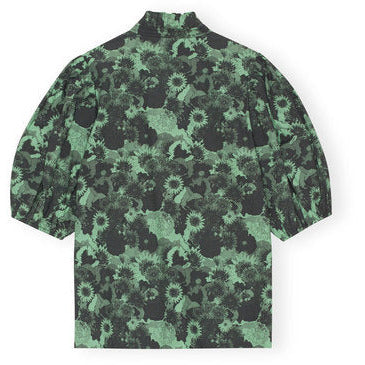 Printed Cotton High Ruffle Collar Blouse