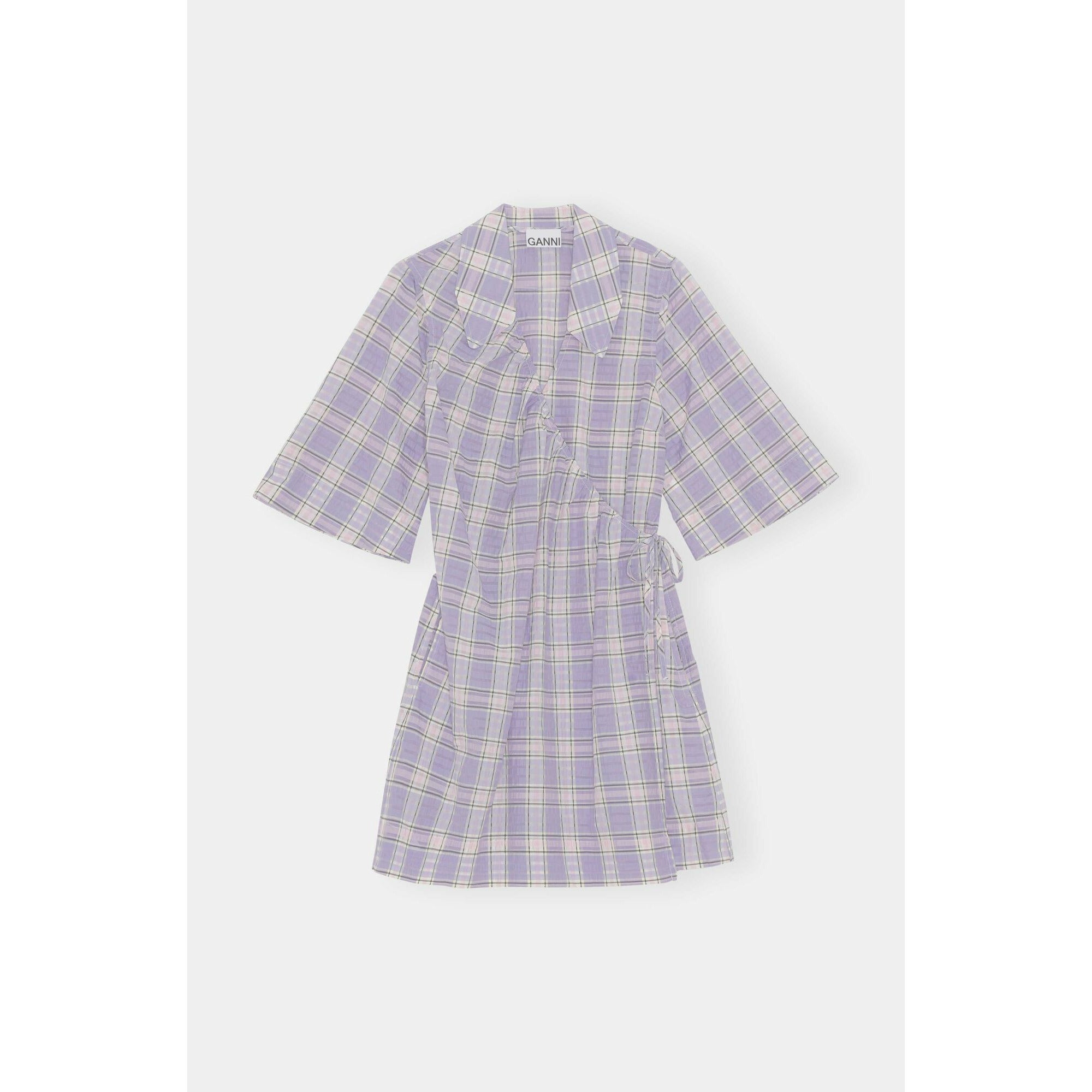 Seersucker Check Mini Wrap Dress