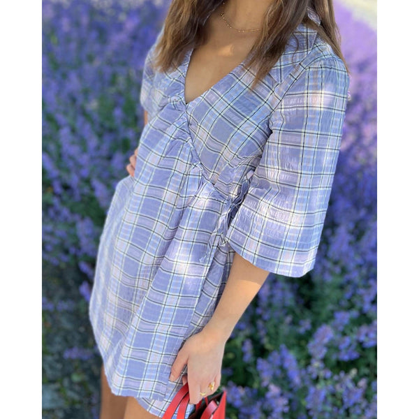 Seersucker Check Mini Wrap Dress