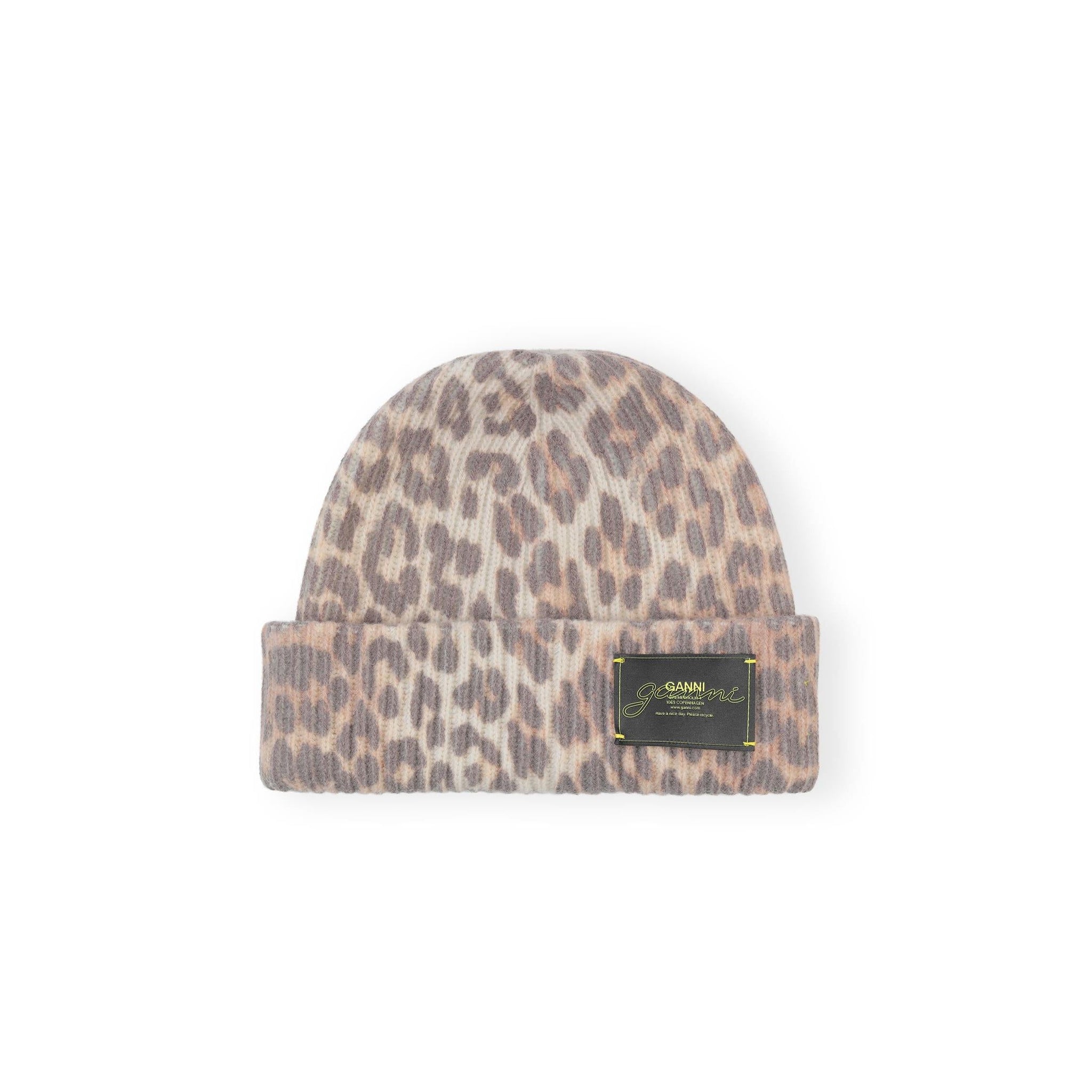 Graphic Wool Mix Printed Leopard Beanie