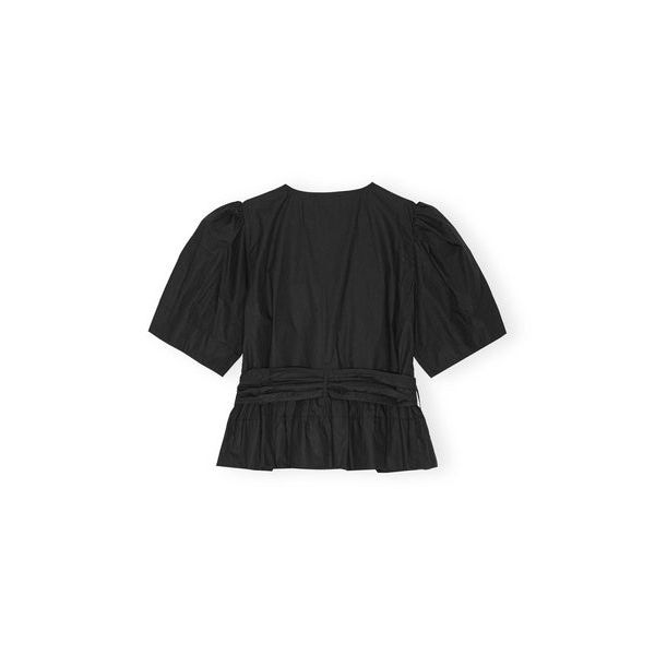 Washed Stretch Cotton Tie Strap Blouse