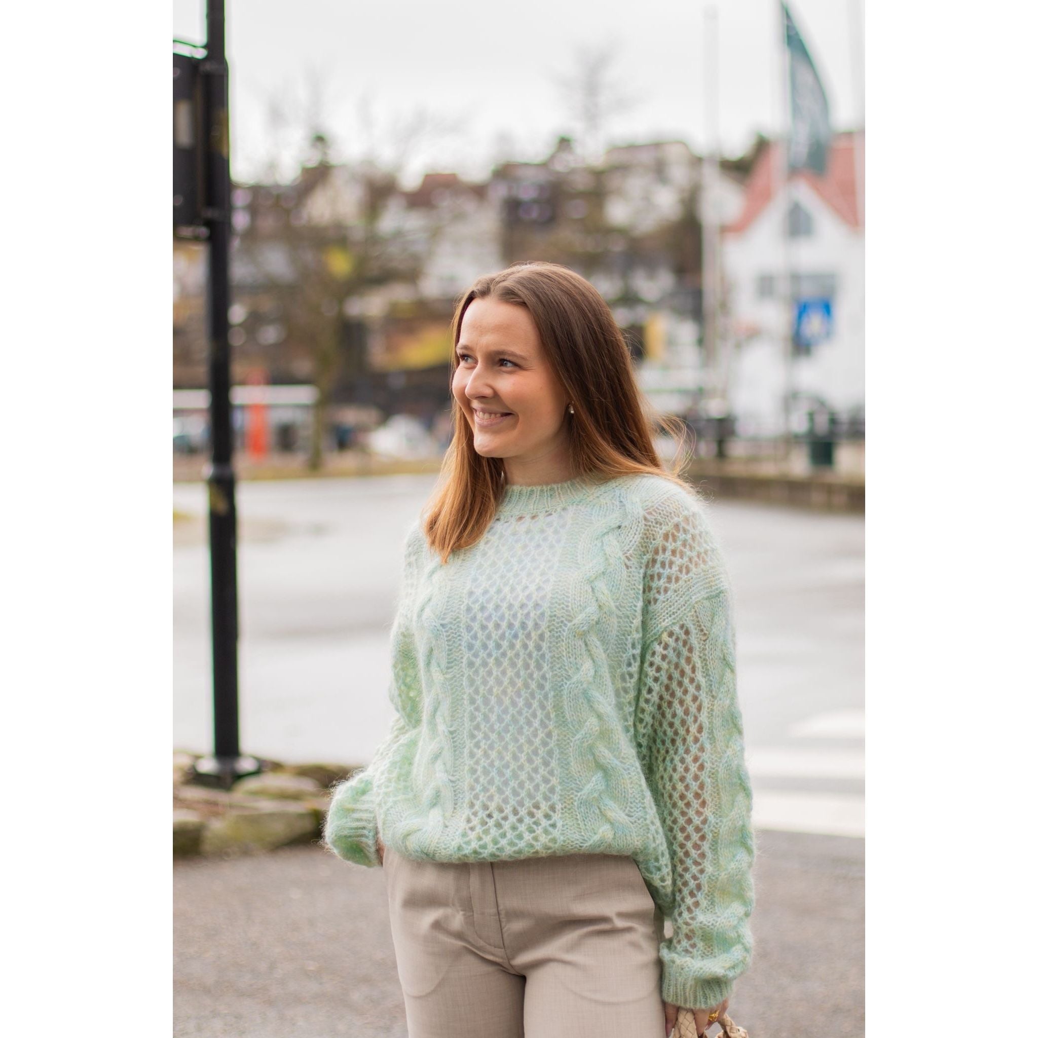 Mohair-Mix Cable Knit Crew