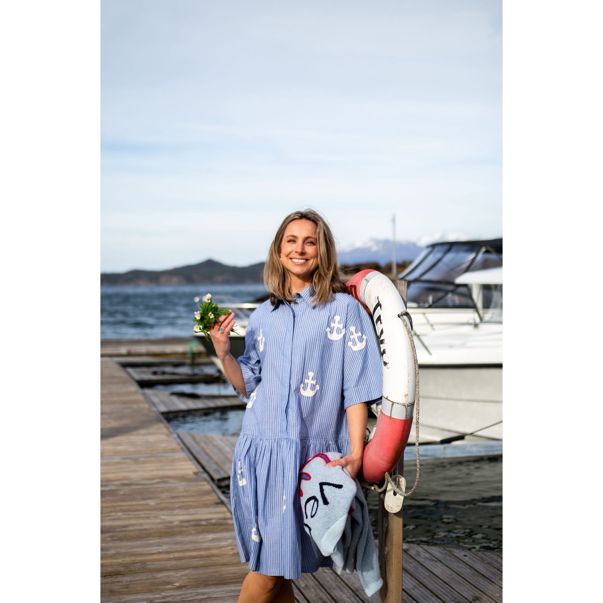 Oversized Dress With Embroidered Anchor