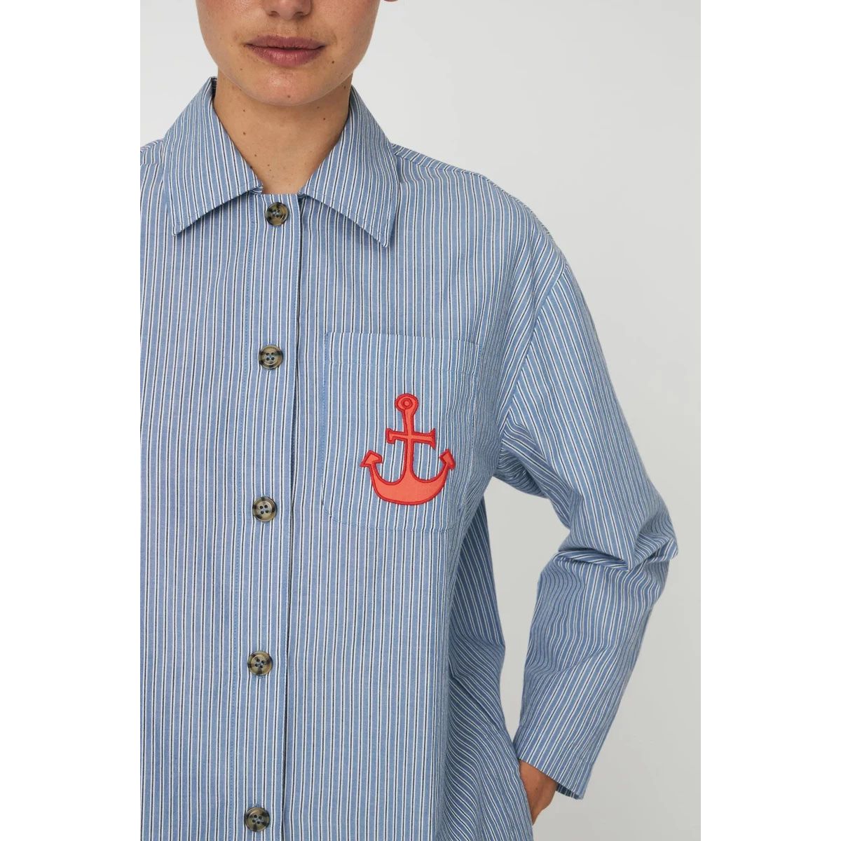 Striped Anchor Embroidered Shirt