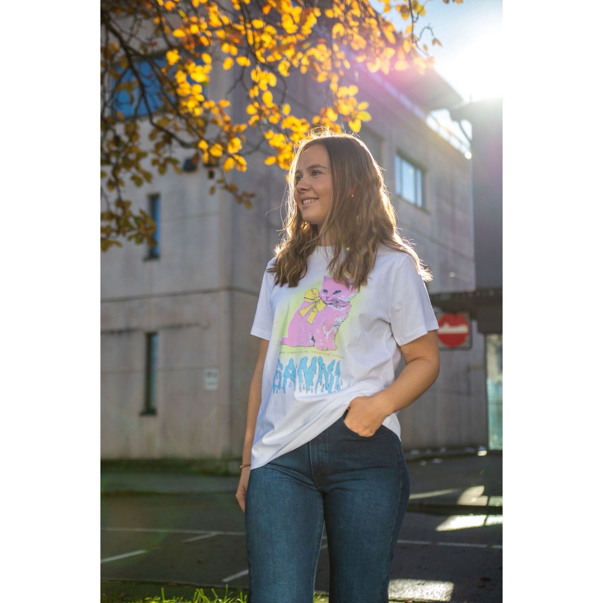 Basic Cotton Jersey Neon Kitty T-shirt