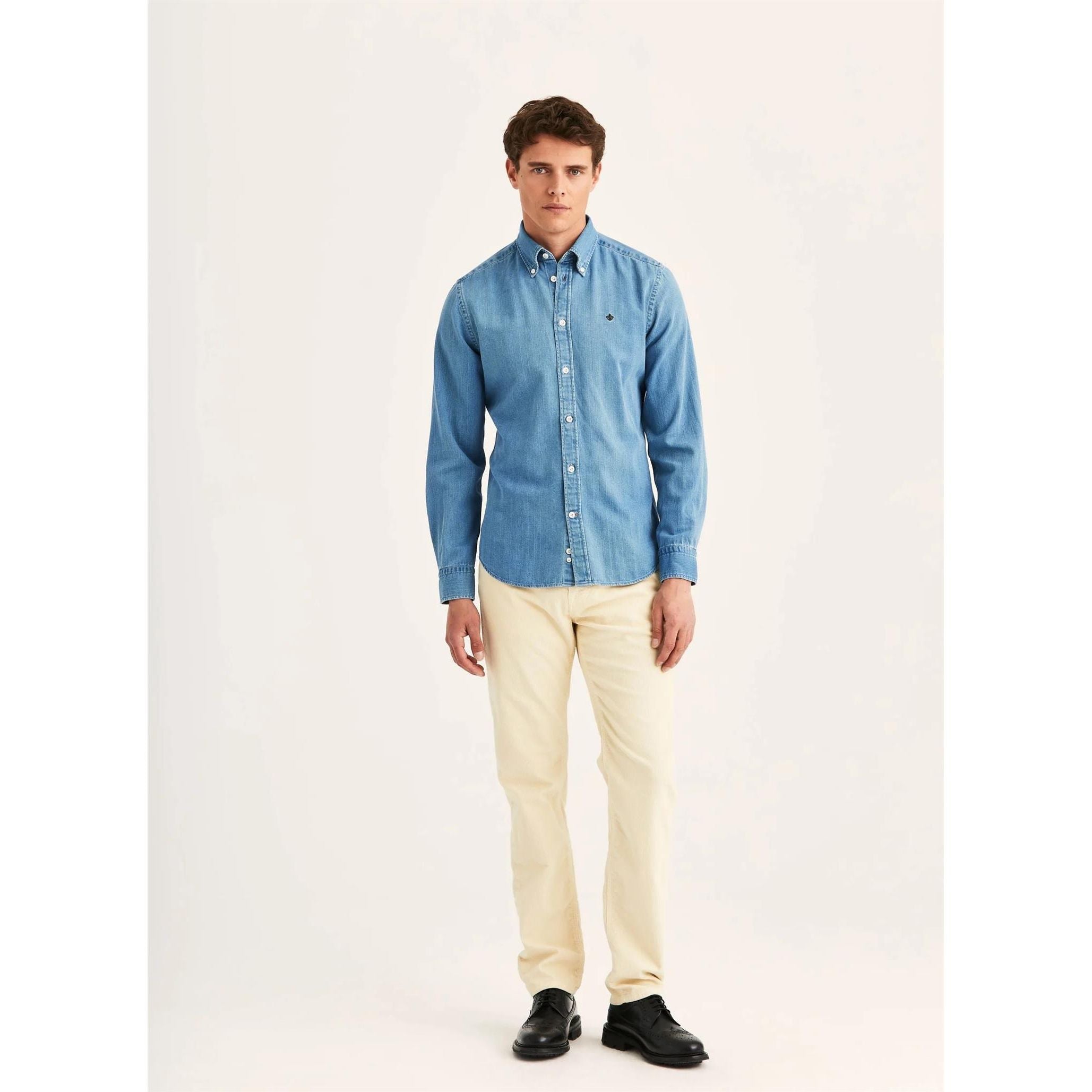 Indigo Herringbone Shirt-Slim Fit Herre