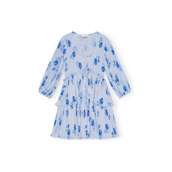 Pleated Georgette Flounce Smock Mini Dress