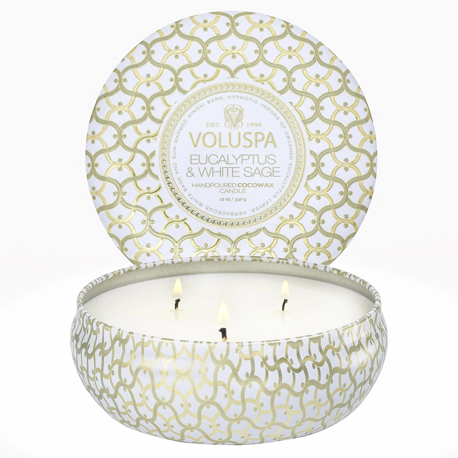 3 Wick Tin Candle - Eucalyptus & White Sage 340G