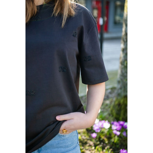 Heavy Cotton Rhinestone Drop Shoulder T-shirt