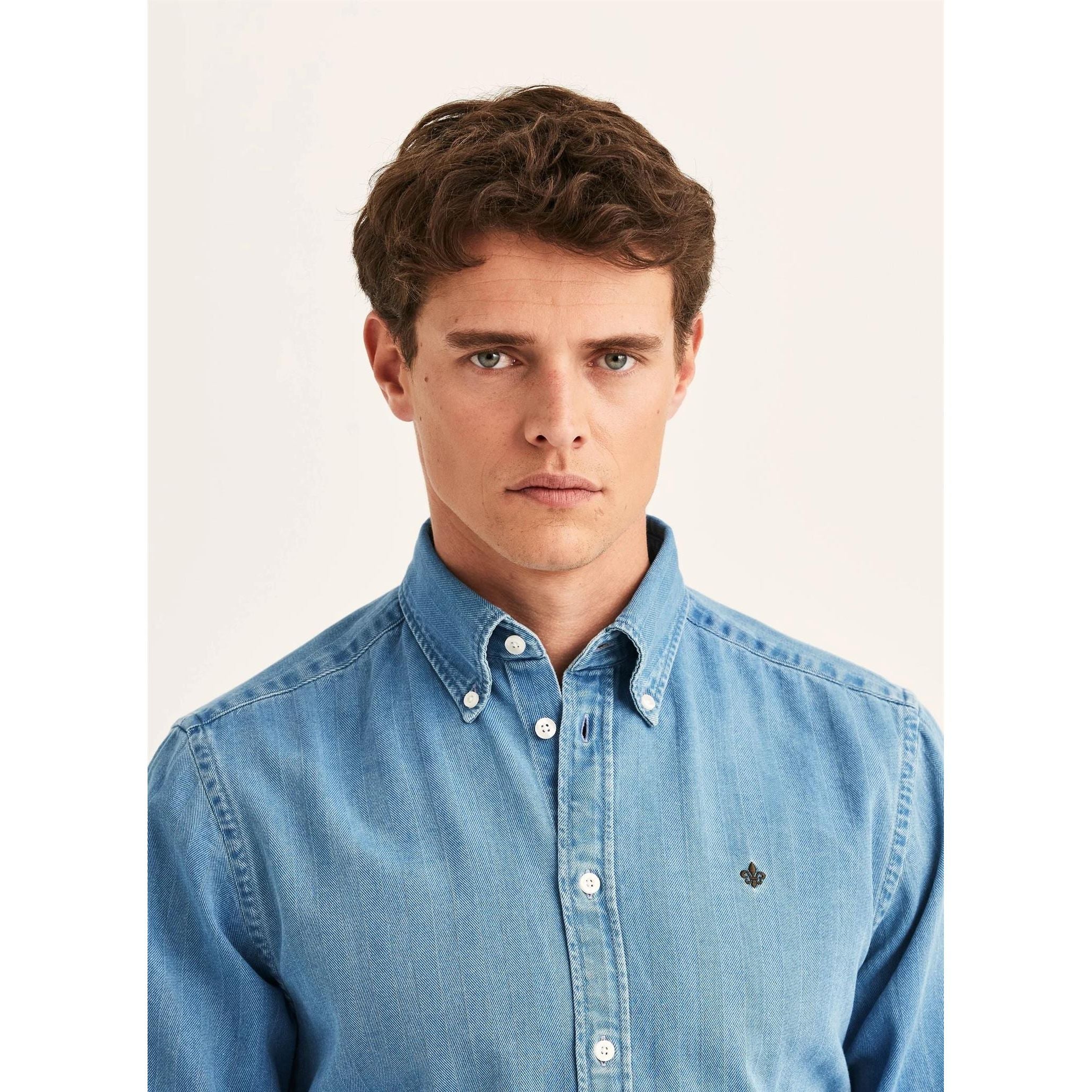 Indigo Herringbone Shirt-Slim Fit Herre