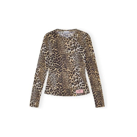 Printed Marl Mesh Long Sleeve Top
