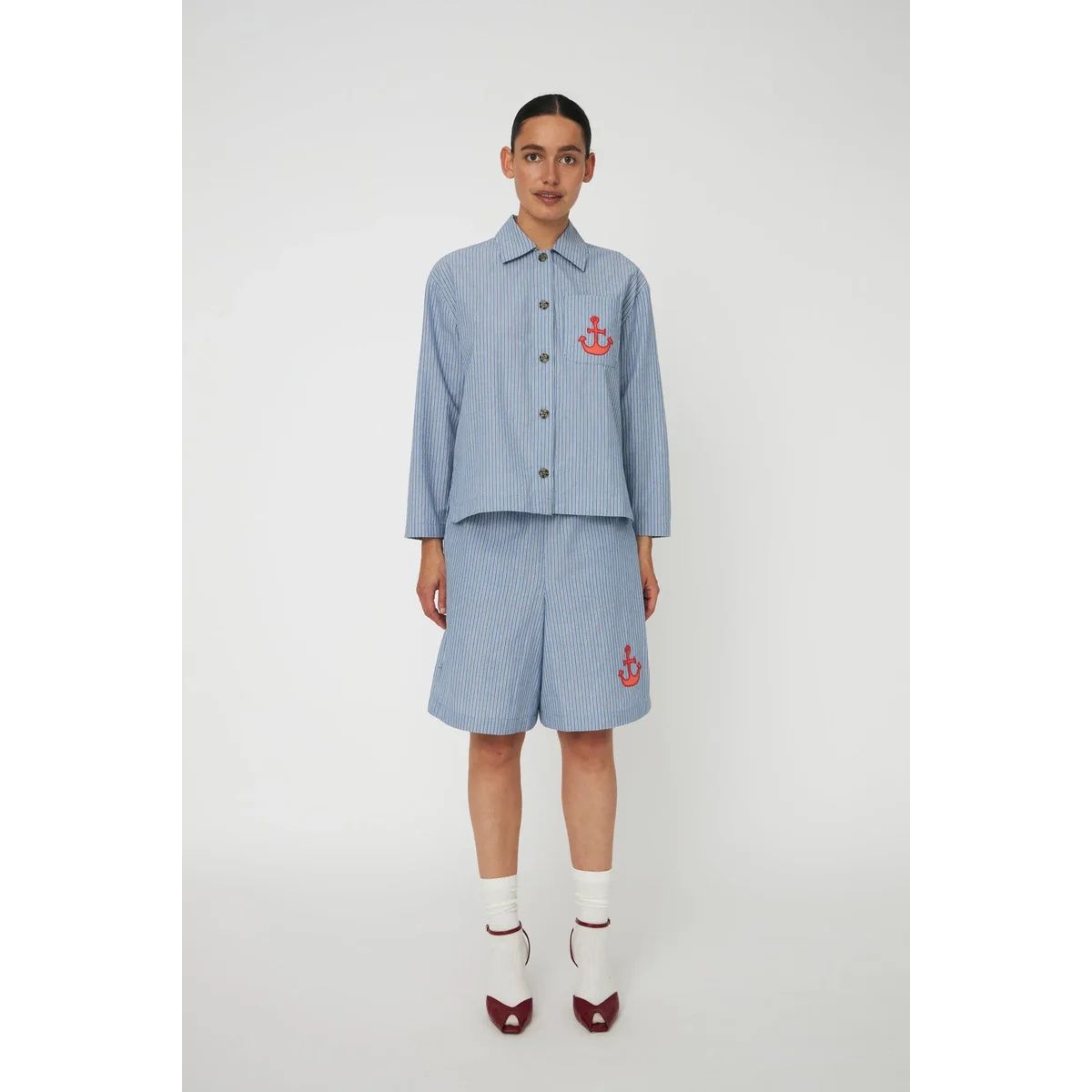 Striped Anchor Embroidered Shirt