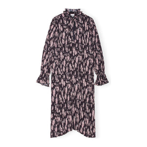 Pleated Georgette Ruffle Collar Midi Dress