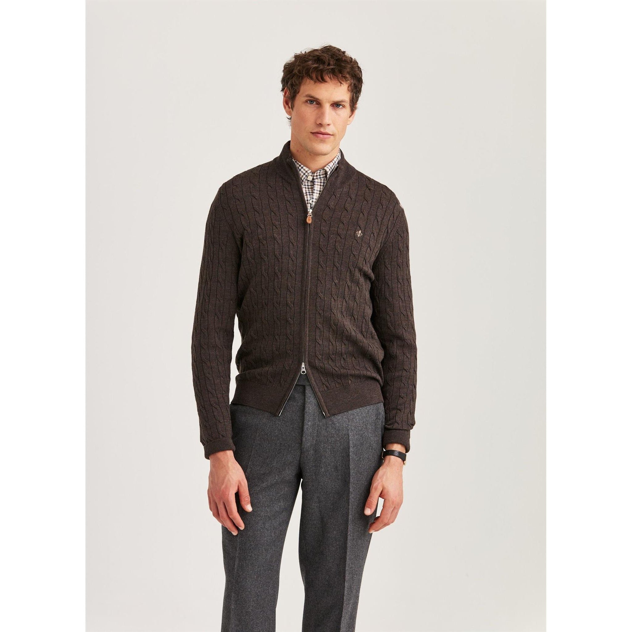 Merino Cable Zip Cardigan Herre