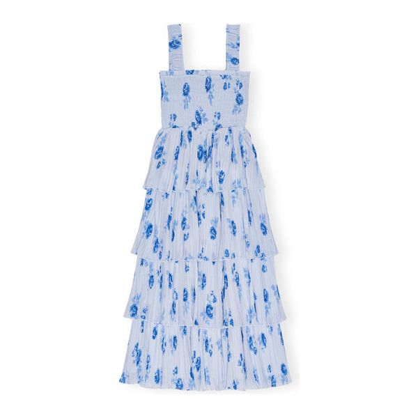 Pleated Georgette Smock Midi Strap Dress