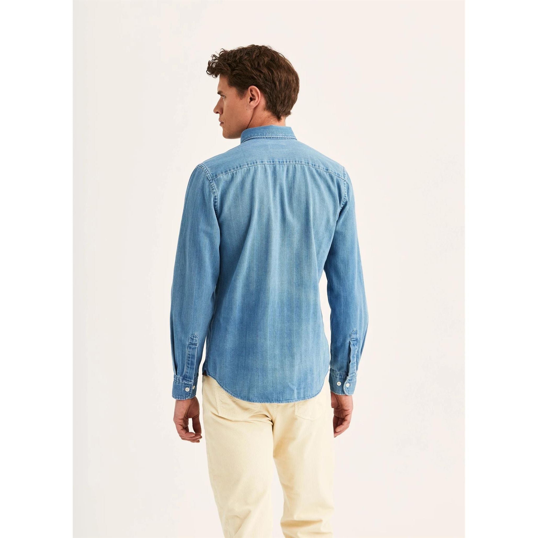 Indigo Herringbone Shirt-Slim Fit Herre