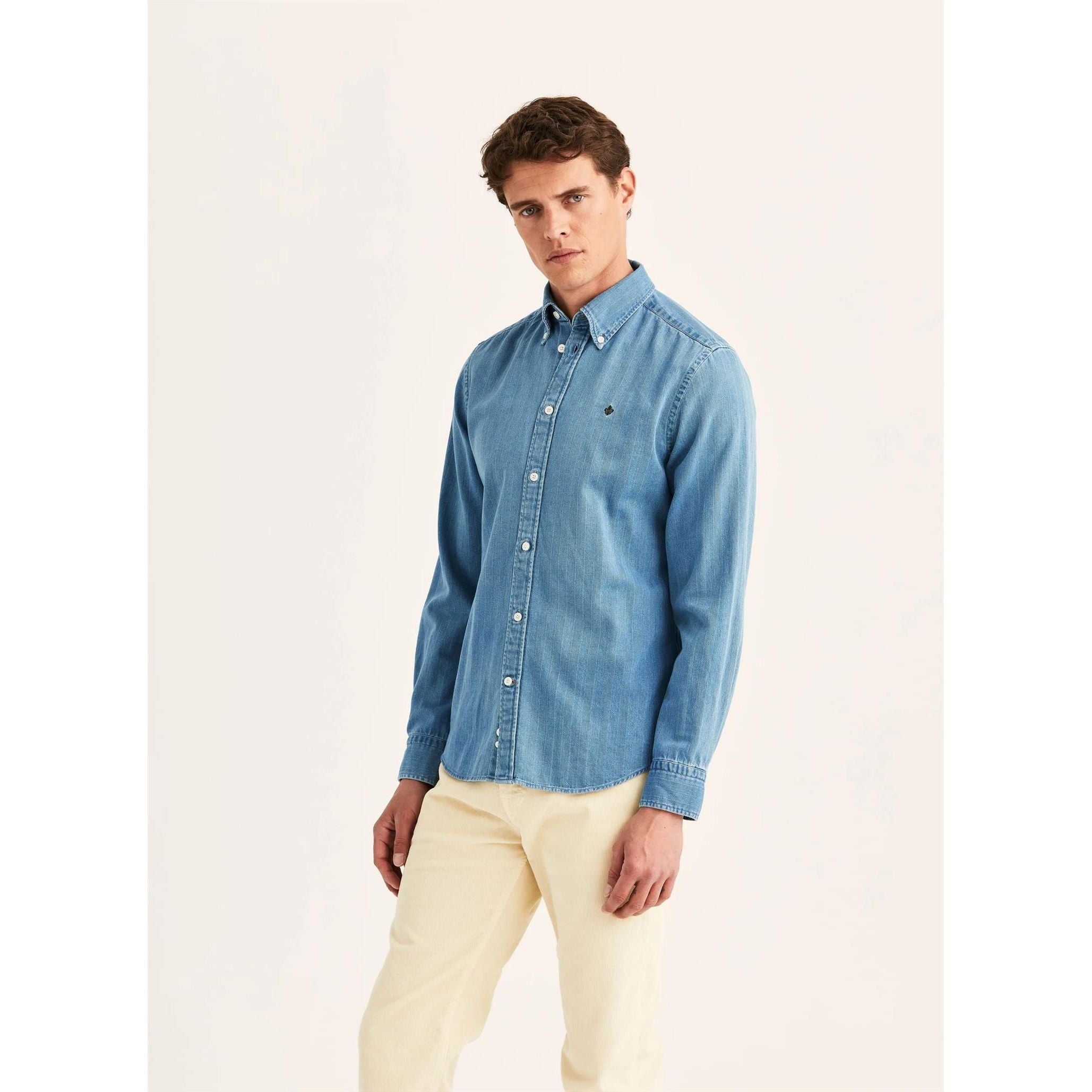 Indigo Herringbone Shirt-Slim Fit Herre
