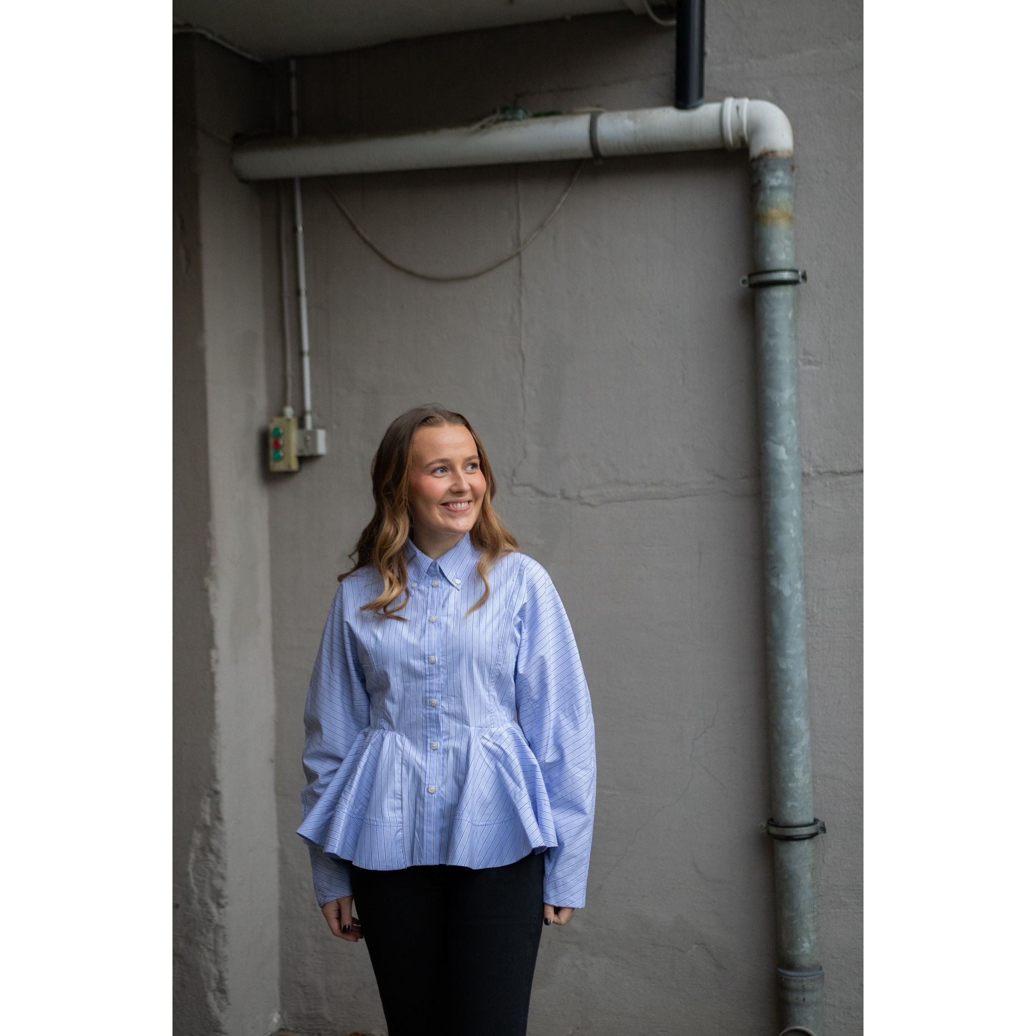 Stripe Cotton Peplum Shirt