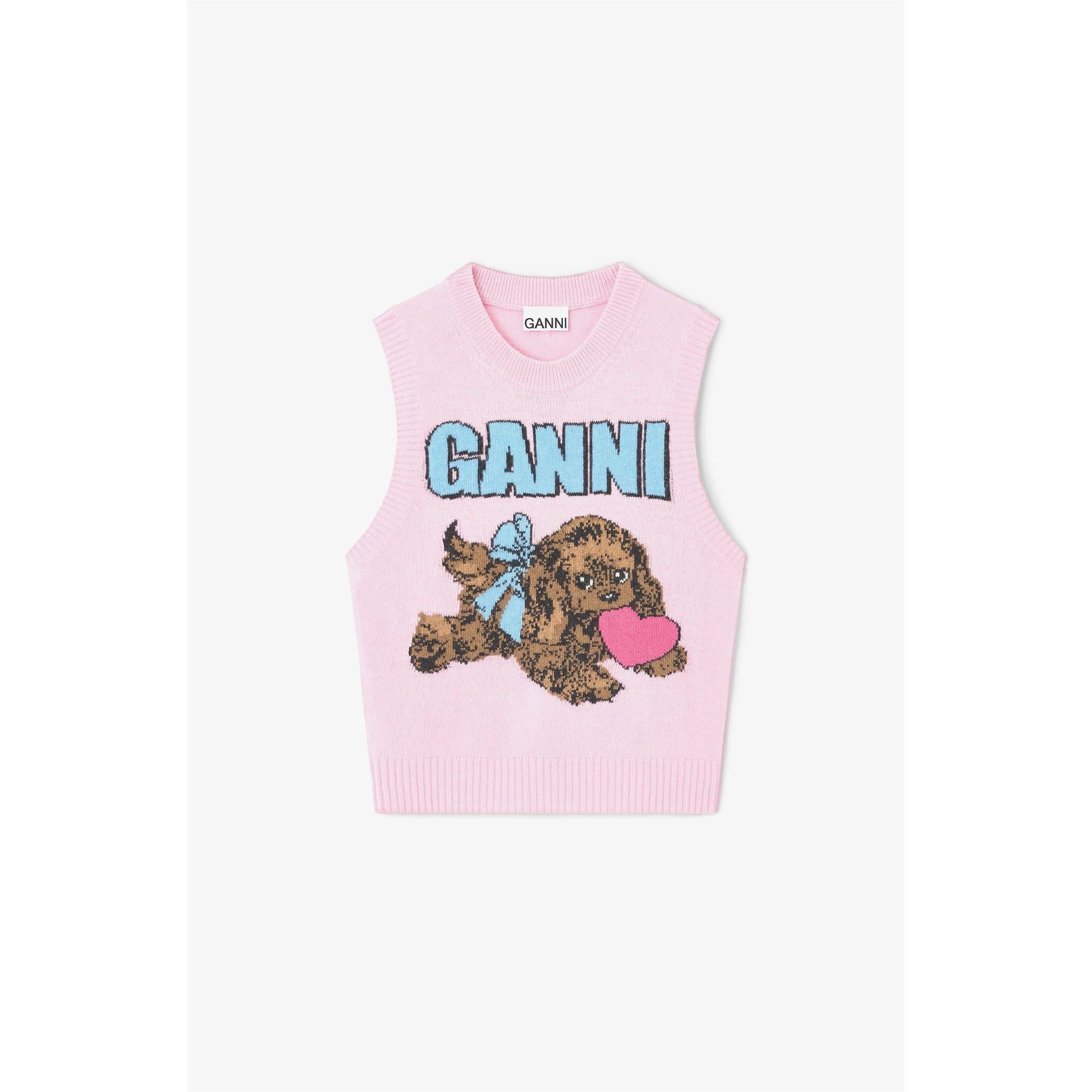 Graphic Wool Mix Pink Puppy Love Vest