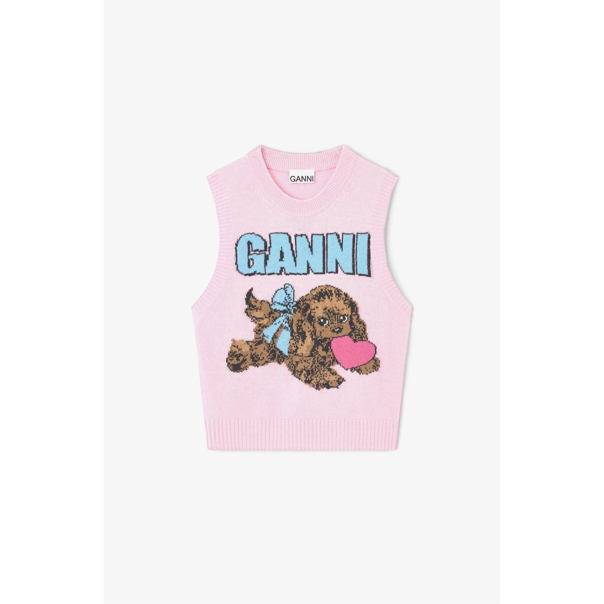 Graphic Wool Mix Pink Puppy Love Vest