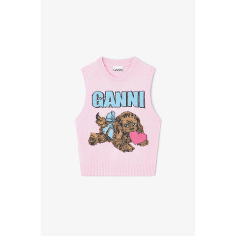 Graphic Wool Mix Pink Puppy Love Vest