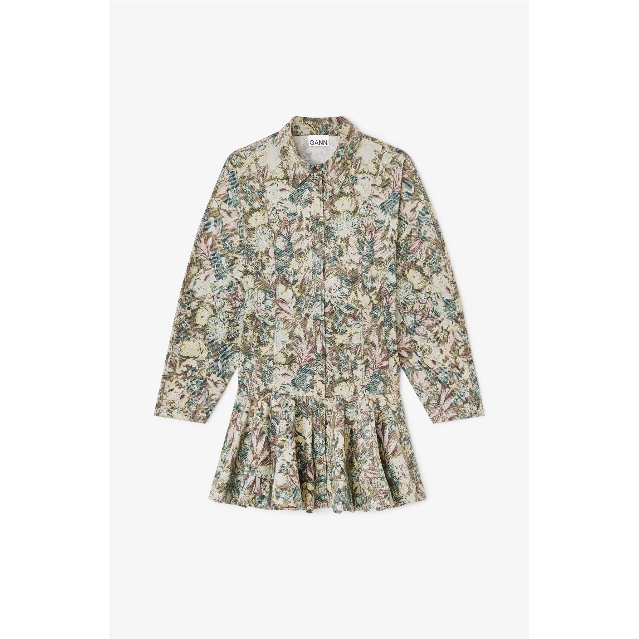 Printed Stretch Cotton Buttoned Mini Dress