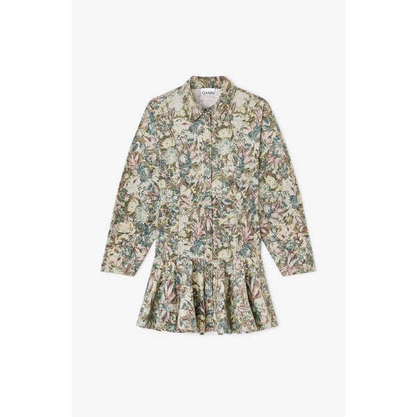Printed Stretch Cotton Buttoned Mini Dress