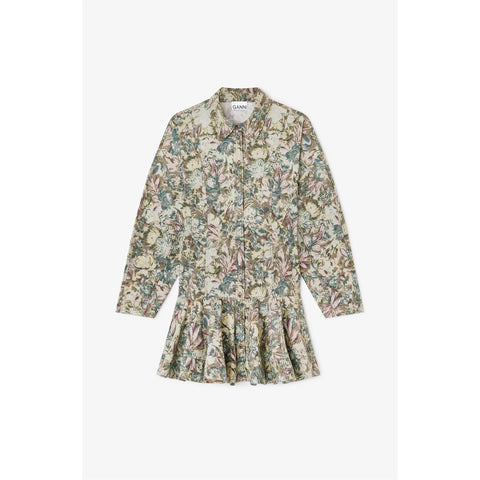 Printed Stretch Cotton Buttoned Mini Dress