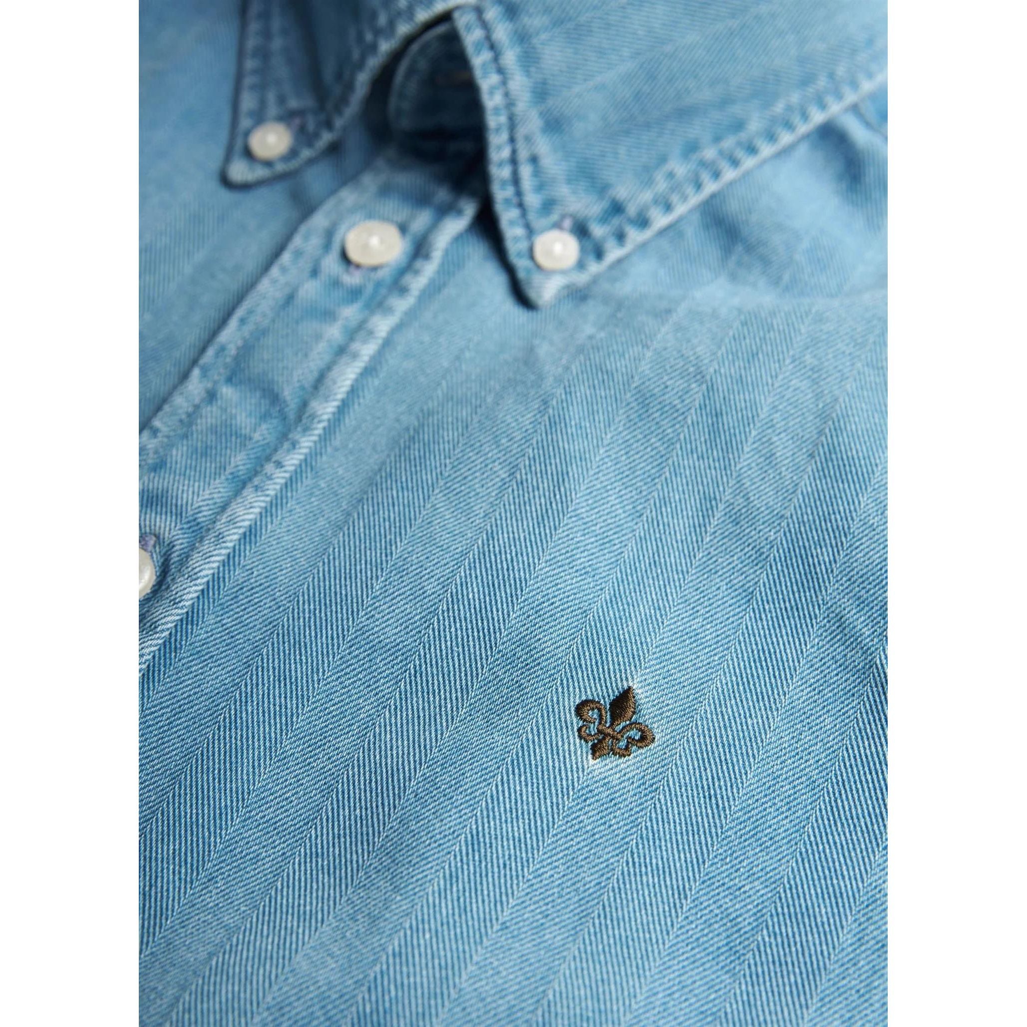 Indigo Herringbone Shirt-Slim Fit Herre