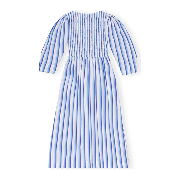Stripe Cotton Open-neck Smock Long Dress