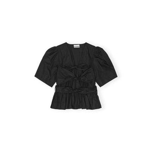 Washed Stretch Cotton Tie Strap Blouse