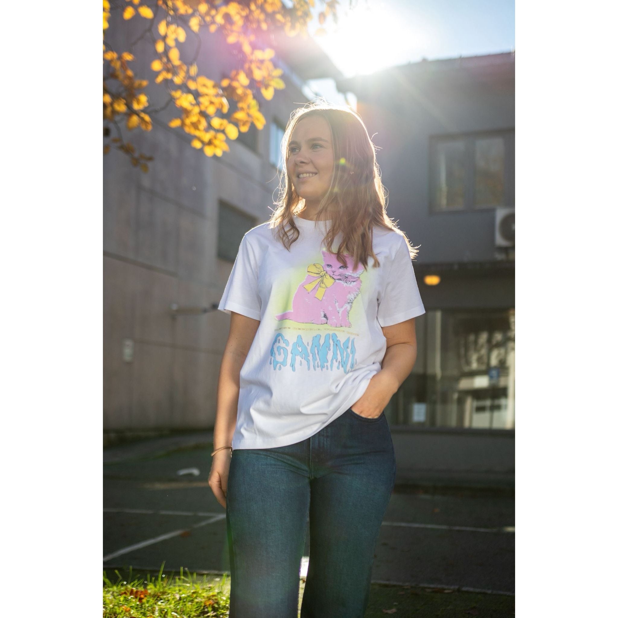 Basic Cotton Jersey Neon Kitty T-shirt